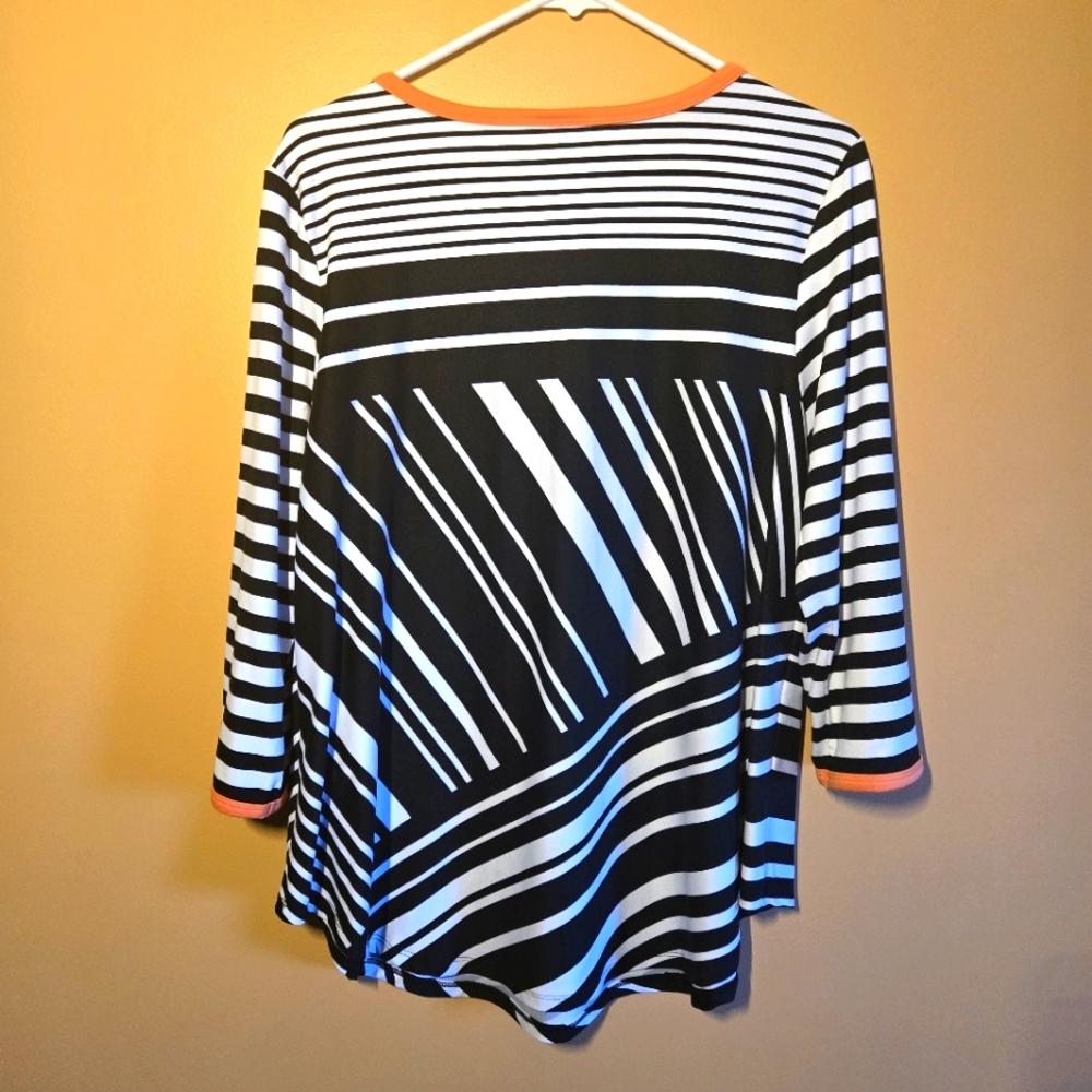 Ruby Rd Asymmetrical Striped Top PTP=19" - Picture 2 of 2